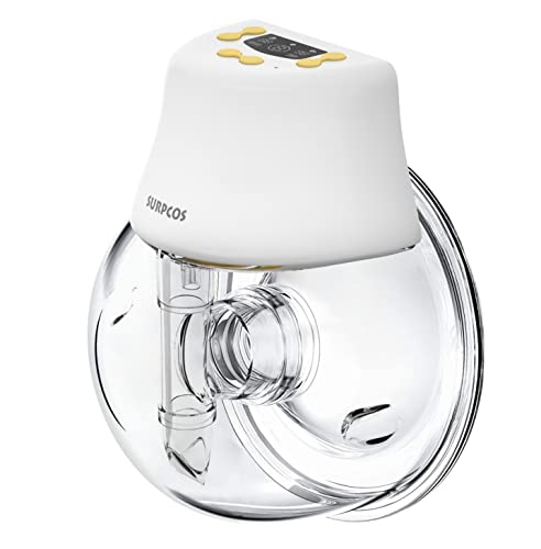 SURPCOS Wearable Breast Pump, Portable Wireless Breastfeeding Pump, Electric Breast Pump with LED Display, Hands Free Pump Single, Milk Extractor 3 Mode, 9 Speeds and 9 Levels, Quiet (24mm Flange)