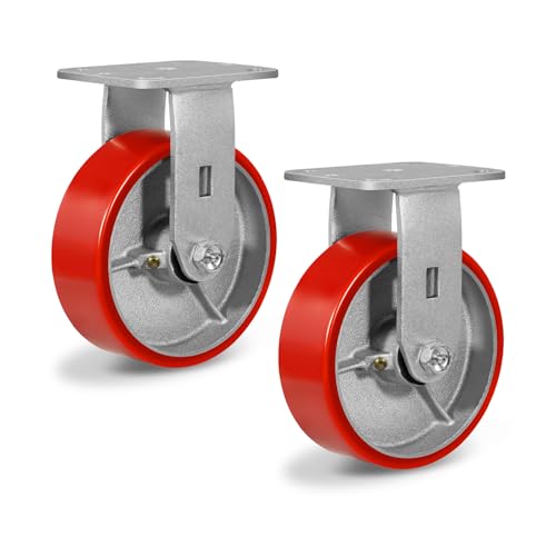 6" Caster Wheels Heavy Duty, Polyurethane Industrial Casters, Top Plate Fixed Casters(2 Pack Rigid)