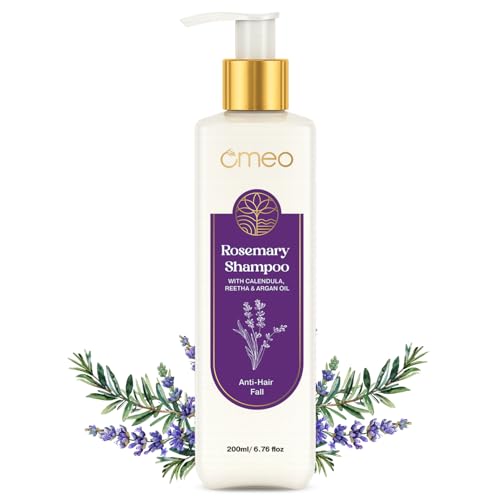 Image of Omeo Rosemary Anti-Hair Fall Shampoo 200ml Pack of 2 with Rosemary, Argan Oil, Reetha, Shikakai, Peppermint & Thuja | Controls Hairfall, Hair Damage & Promotes Hair Growth All Hair Types- Woman & Man