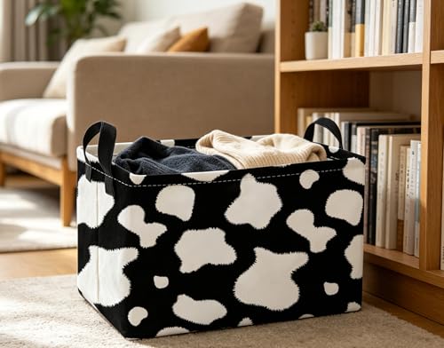 Image of Essme Rectangular Cow Basket,Kids Storage Bins Organizer with Handles for Farm Room Decor, Gift Basket,Shelf Basket.(Cow)