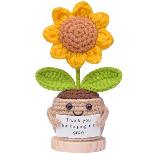 Mwmoeen Pocket Hug Positive Sonnenblume Puppe, Lustige Kreative Strickwolle Sonnenblume Motivationsgeschenke Beste Freundin Geschenke für Freundin Kleine Geschenke für Frauen(E20)