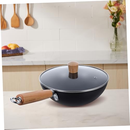 Wok de hierro sin recubrimiento con tapa y mango de madera miniatura 5