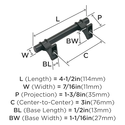 Image of Amerock | Cabinet Pull | Matte Black | 3 inch (76 mm) Center to Center | Davenport | 1 Pack | Drawer Pull | Drawer Handle | Cabinet Hardware