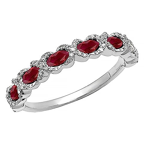 Dazzlingrock Collection 4x2.5mm Each Marquise Gemstone & Round White Diamond Halo Swirl Wedding Band for Her in Solid Gold