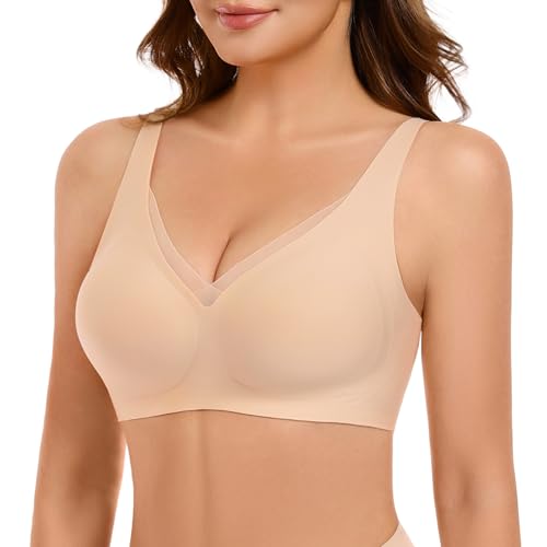 Niwicee Soutien-Gorge Femme sans Armature Dentelle Push up Sexy Col en V Bralette avec Coussinets Confortable Bralette sans Coutures Classiques Brassière...