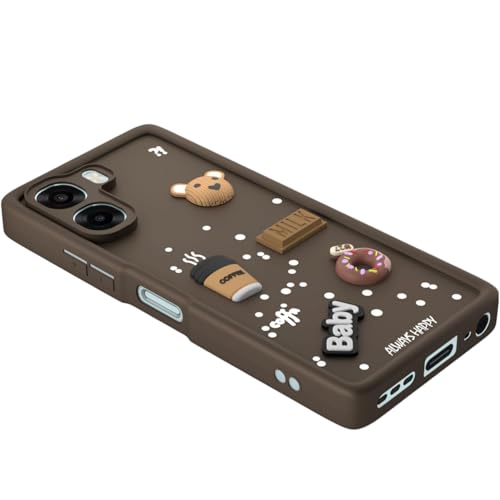 Image of Bintage Cute Fun Taddy Cartoon 3D Ball Bear Milk Cake Coffee Silicon Case Full Body & Camera Protection Back Cover Compatible for Oppo A6s 5G - Brown