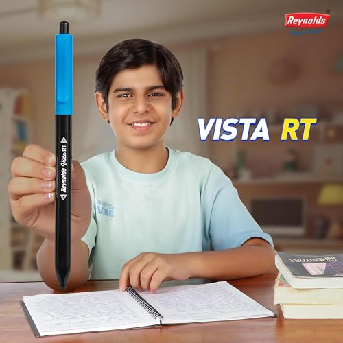 Image of Reynolds VISTA 70 PENS BLUE | Ball Point Pen Set With Comfortable Grip | Pens For Writing | School and Office Stationery | Pens For Students | 0.7 mm Tip Size