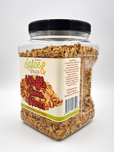 Image of Waffle Cone Pieces 1 lb. | Crunchy Ice Cream & Dessert Topping | Crispy Crumbles for Sundaes, Milkshakes, Cakes, Frozen Yogurt & Baking | Ready to Use | Resealable Container | Dasher's Spice & Beans