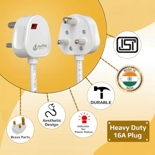 Image of Electric Extension Board - Single 16A with Switch and Heavy Duty 5 Meter Wire (White) (16 /16 10M)