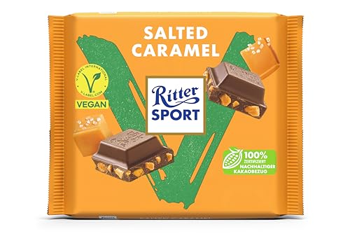 Ritter Sport Vegan Salted Caramel Chocolate Bar Plant-Based Delight, 100 grams