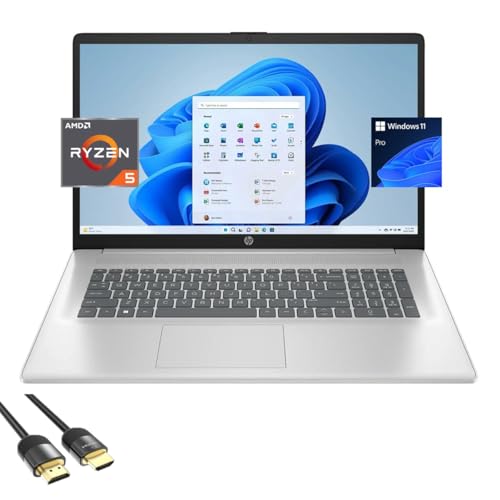 HP 17.3' FHD Laptop, 6-Core AMD Ryzen 5 7430U (Beats i7-1255U), 8GB RAM, 512GB SSD, Webcam, KeyPad, WiFi6, USB-C, HDMI, PDG HDMI Cable, Teclado de US, Win 11 Pro