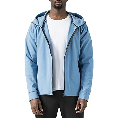 Maiyifu-GJ Men Sports Casual Full Zipper Hoodie Relaxed Fit Mid-Weight Hooded Sweatshirt Long Sleeve Slim Fit Hooded Jackets (Blue,X-Large)