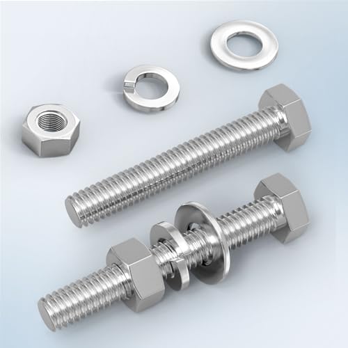 Image of 10PCS 1 /2-13 x 3 304 Stainless Steel External Hex Bolt, Fully Threaded Bolt with Nut Flat & Lock Washers and Spanner