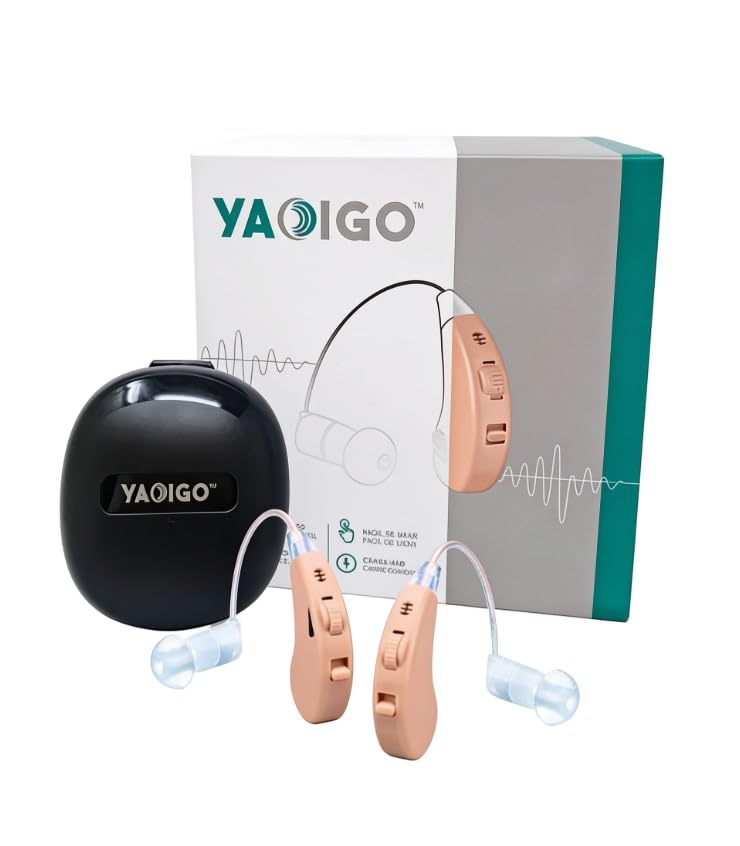 YAOIGO™ Amplificador Auditivo Digital Recargable (Pack de 2), Amplificador de Sonido y Audio Personal Discreto con Base de Carga, 4 Niveles de Volumen y Autonomía de 16h, Incluye Estuche y Accesorios