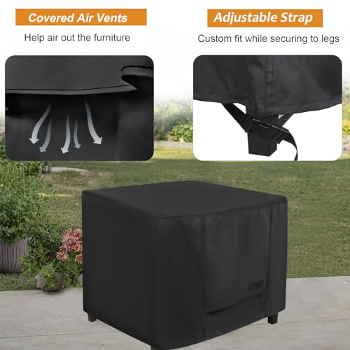 Nettypro POT-2424BK Waterproof Patio Ottoman Cover Square Outdoor Furniture Side Table Cover thumb #4