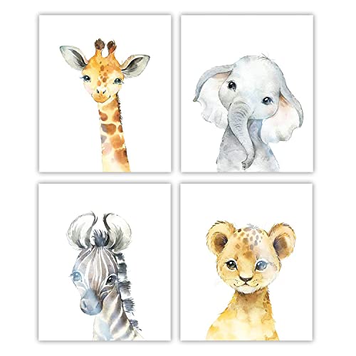 Image of MARIA Safari Nursery Decor, Set of 4 UNFRAMED Watercolor Nursery Wall Art, Jungle Theme Baby Room Decor, Baby Girls & Boys Nursery Decor, Woodland Nursery Decor, Animal Nursery Decor (8 x10 inches)