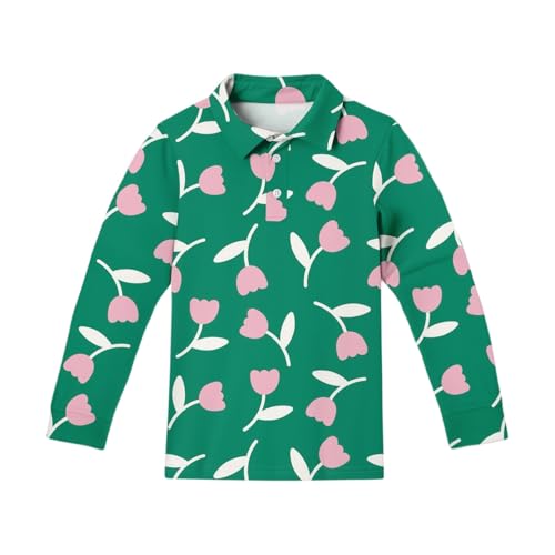 Girls Polo Shirts Long Sleeve School Uniform Floral Print Soft Casual Top2
