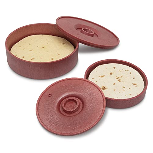 Ruafox 2 Pack Of Red Tortilla Warmer With Lid - 9" And 7" Soft Tortillas Waffle And Pancake Keeper- Microwave Insulated Thermal Plastic Server- Comes With Premium Coated Metal Green Lime Squeezer #TOP1