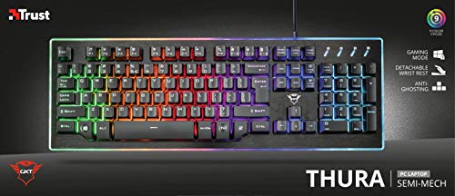 Trust GXT 860 Thura Tastiera Gaming Semi-meccanica LED, Piastra Superiore in Metallo, Nero [Italia]