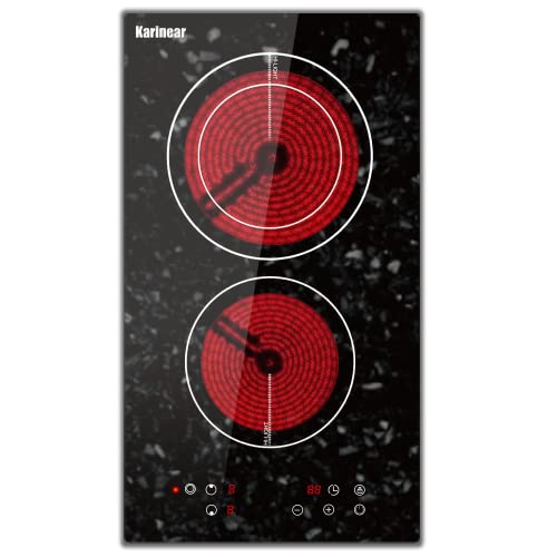 Karinear Electric Cooktop 24 Inch, 4 Burners Built-in Electric StoveTop with Marble Patterned Surface, Ceramic Cooktop with Child Lock, Timer, Residual Heat Indicator,220-240v Hard Wired,No Plug(LH07)