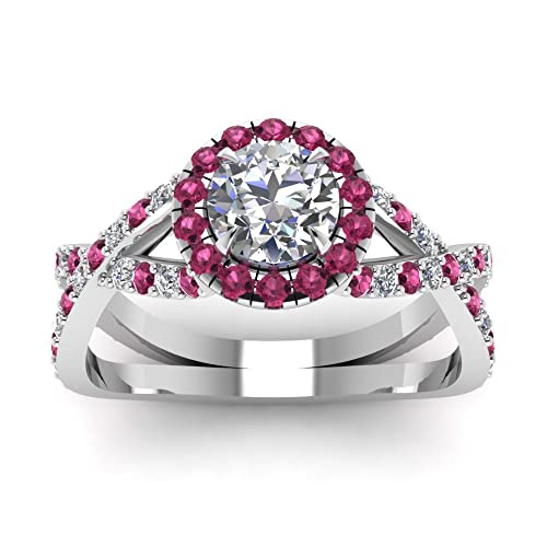 Image of Choose Your Gemstone Infinity Halo Round Diamond CZ Engagement Ring 925 Sterling Silver Round Shape Split Shank Engagement Ring Minimal Surprise Gifts for Ladies US Size 4 to 12