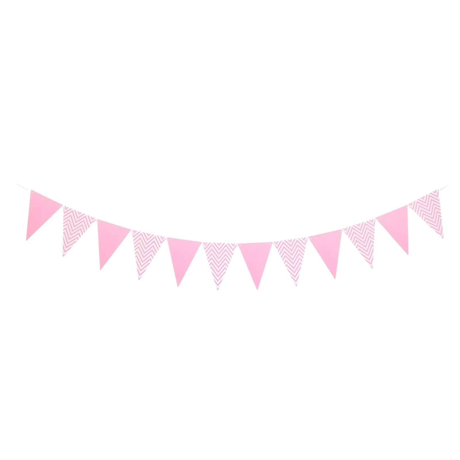 Trójkątny baner z chorągiewkami 1 zestaw wielokolorowych flag papierowych na dekoracje weselne urodziny(Pink)