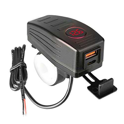 GARVALON Motorcycle Dual Port Phone Charger Handlebar Mount Charger Fast Charging for Mobile Devices Intelligent Led Voltage Display Easy to Install and Design