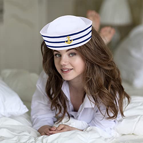 YOUDALIS Sombrero de Marinero de Yate Sombreros de Azul con Blanca Gorro Marino Marinero Sombreros de Fiesta para Accesorio de Vestuario, Fiesta de Disfraces (3 Paquetes)