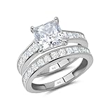MAX + STONE 3.0 Carat Princess Cut Square Cubic Zirconia Engagement Rings for Women | Solid 10K Gold Bridal Band Wedding Ring Set for Women in White Gold CZ (3.0 CT.TW) Size 9