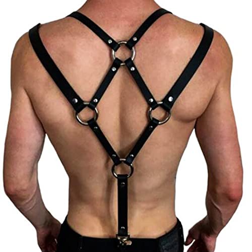 Sethain Punk Leder Brustgurt Schwarz Geschichtet Rückengurte gotisch Bühnenshow-Ketten Nachtclub Körperkette für Männer Cover