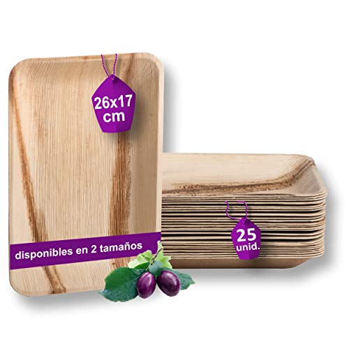 Waipur Platos Hoja de Palma Orgánicos - 25 Platos Desechables Rectangular 26x17 cm - Vajilla Ecológica de Lujo, Estable, Natural y Biodegradable - Platos de Fiesta - como Platos Bambu Cover
