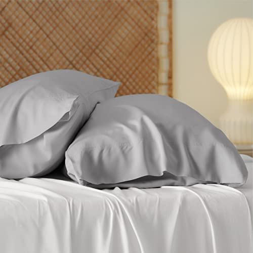 Bedsure Cooling Pillow Cases Standard Size, Rayon Derived from Bamboo Standard Pillowcases Set of 2, Breathable & Silky Soft Cool Bedding Pillow Covers with Envelope Closure, Light Grey, 20x26 Inches