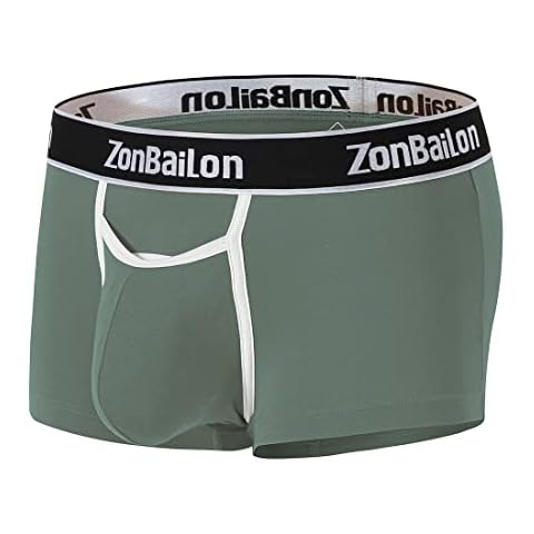 ZONBAILON Men's Boxer Briefs Underwear Short Leg Bugle Pouch Underwear U Pouch Open Fly, 1pack:green, Large Cover