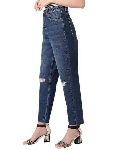 Image of VERO Moda Women's Mom Fit High Rise Distressed Jeans