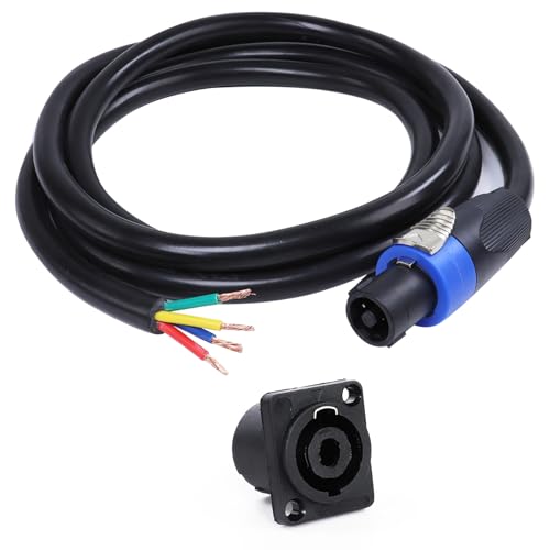 6 feet speakon cable to bare wire 12 gauge 4 wires speakon twist lock plug to open end cables with nl4mp socket for chuchero home audio pa dj stage - 1 pack 4 conductors
