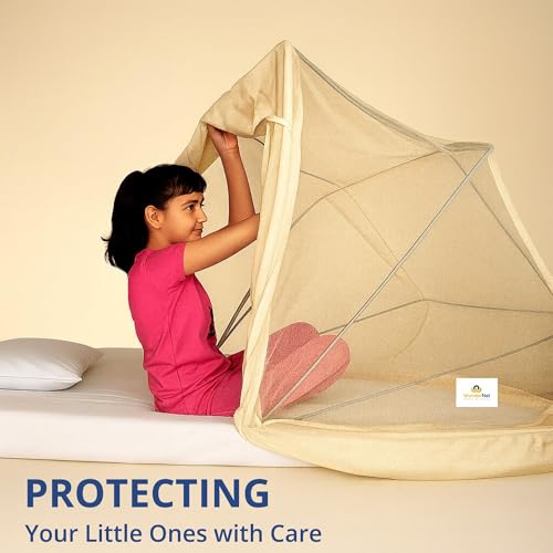 Image of Foldable Mosquito Net for Bed and Floor (Cream, 6 ft X 6 ft (72 inch X 72 inch))