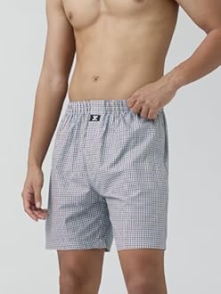 XYXX Men's Checkmate Super Combed Cotton Regular Fit Boxer Shorts with No Marks Waistband & Dual Side Pocket (Pack of 2)