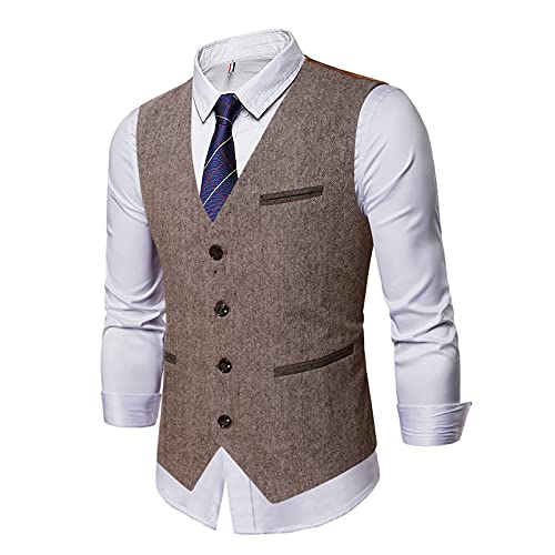Men's 4 Buttons Tweed Vest Slim Fit Single Breasted Wool Suit Waistcoats Prom Party Formal Business Suit Vests3