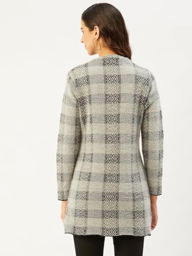 Image of Pivl Acrylic Blend Women Grey Button Closure Long V-Neck Sweater for Winter Large