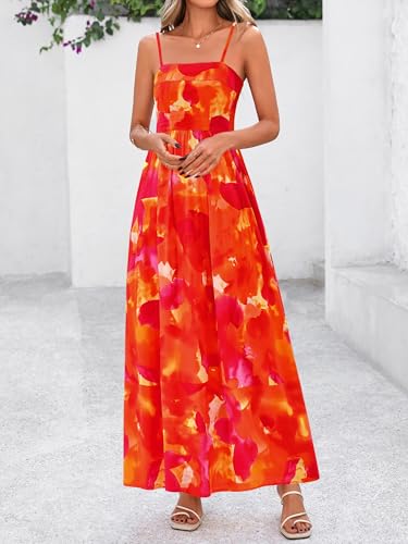 Image of PRETTYGARDEN Women Summer Maxi Dresses 2026 Spaghetti Strap Boho Floral Striped Wedding Guest Beach Vacation Flowy Long Dress