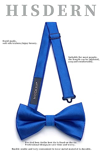Image of HISDERN Bow Ties for Men Solid Color Pre-Tie Bow Tie and Pocket Square Set Classic Formal Tuxedo Bowties for Wedding Party