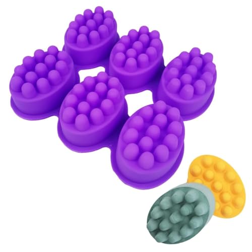 KOMUNJ Molde de jabón de masaje, molde de silicona de 6 cavidades, cepillo de pelo, molde de jabón, para hacer jabón, velas, pan, chocolate, cubitos de hielo
