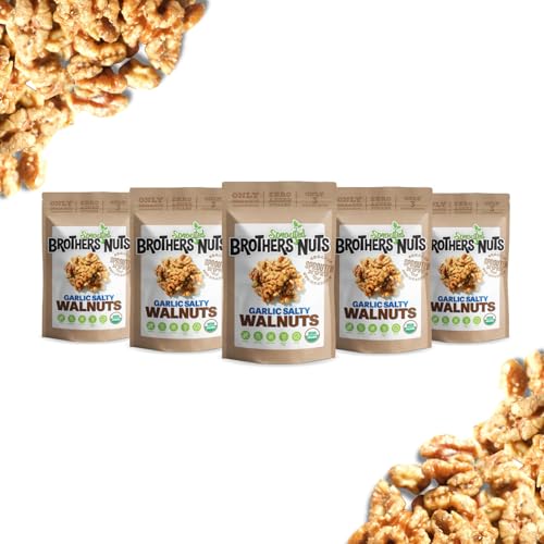 Image of Brothers Nuts Garlic Salty Walnuts - Organic, Sprouted Walnuts - Healthy Keto Snack - Vegan, Gluten-Free, Kosher - No Preservatives - 6 oz (Pack of 5)