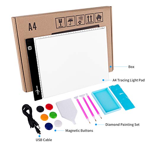 LED Light Pad for Diamond Painting - A4 Tracing Light Box Tracer Board, USB Power, Dimmable Brightness for Weeding Vinyl, Art Drawing, Sketching, Animation