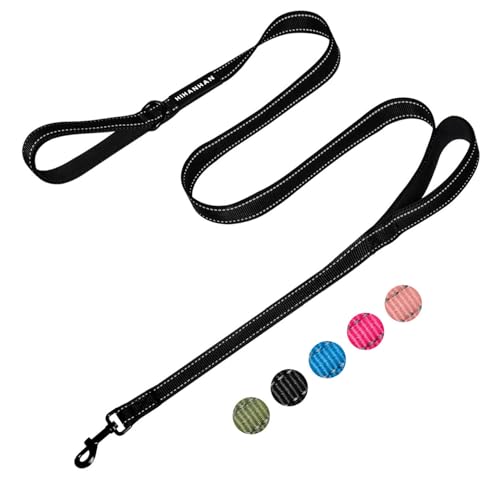 HIHANHAN Reflective Dog Leash with Double Handle Dog Leash 6 FT Long Supports Medium and Large Dogs Heavy Duty for Walking Running and Training Black