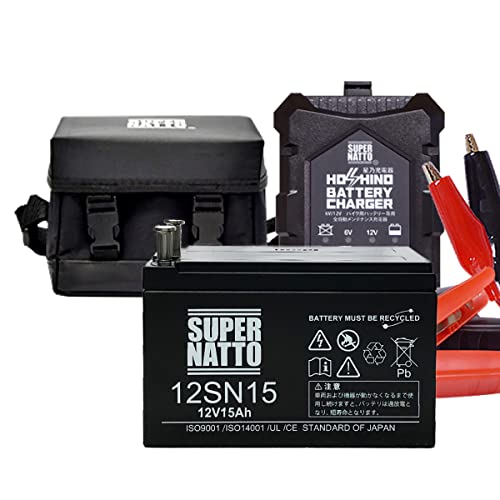 電動リール用バッテリー ST1215（12V15Ah）+ スーパーナット充電器（12V専用）＋ 防水キャリーケース セット スーパーナットST1215 マリンパワー ダイワ タフバッテリー12000互換（Ⅰ～Ⅳ） など対応 電動リール用バッテリー シーキングSEAKING 対応 SUPRE NATTO（スーパーナット）