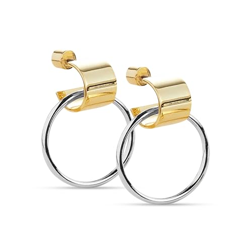 Modern Moments Two Tone Earrings - Silver and Gold Earrings For Women Trendy - Silver Hoop Earrings