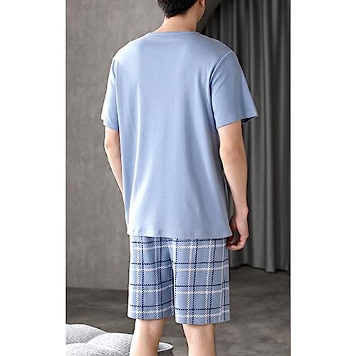 Men's Cotton Short Sleeve Pajamas Sleepwear Adult Casual Shorts & Shirt PJ Set Summer Tee2