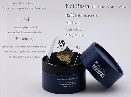 Image of Real Bismuth Periodic Table Collection - Acrylic (Not Resin) Anti-Yellowing 5CM /2 inch Cube, STEM Education Tool, Personal Museum Specimen, Scientific Desk Decor & Paperweight (83 Bi Bismuth)
