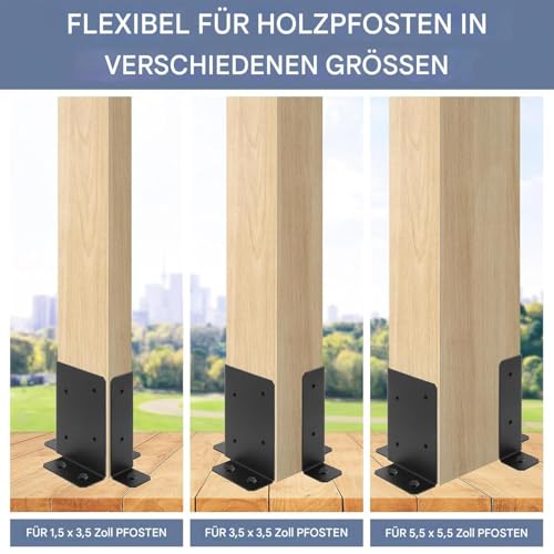 Soporte para postes de madera en set de 4 anclajes metálicos para hormigón y vigas de terrazas 7